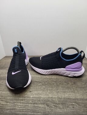 Nike React Phantom Run Flyknit 2 Shoes Womens 8.5 Sneakers Running Black Slip On